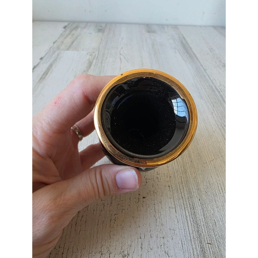 Vintage Olympia Greece mini black vase 24K decor gold‎